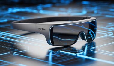 Illustration de lunettes de réalité augmentée Meta avec bracelet Ceres. Image réalisée par IA.
