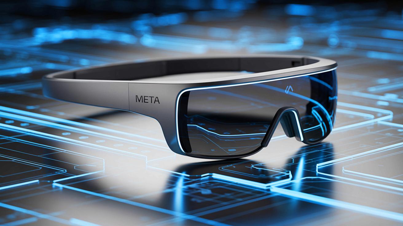 Illustration de lunettes de réalité augmentée Meta avec bracelet Ceres. Image réalisée par IA.