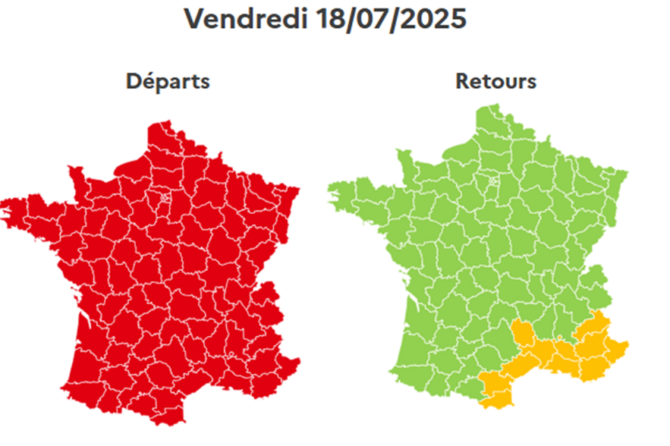 La journée de vendredi 18 juillet 2025 est classée rouge dans le sens des départs.