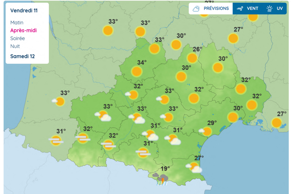 Voici les prévisions météo pour vendredi 11 juillet 2025 en Occitanie.