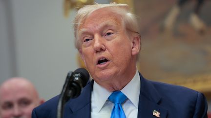 Le président américain Donald Trump prononce un discours à la Maison Blanche, le 30 juillet 2025 à Washington. (ANNA MONEYMAKER / GETTY IMAGES NORTH AMERICA / AFP)