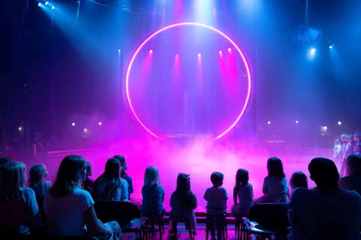 Photo d'un cercle lumineux sur une scène avec un public au premier plan