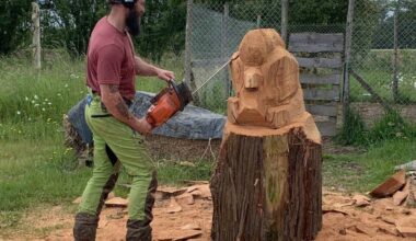 Arboriste élagueur, Philippe expose ses œuvres sculptées à la tronçonneuse