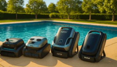 Robots piscine au bord du bassin.