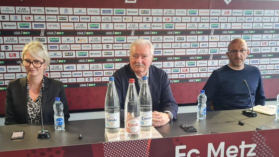 Le président du FC Metz Bernard Serin, sa directrice générale Hélène Schrub et son directeur sportif, Fréderic Arpinon