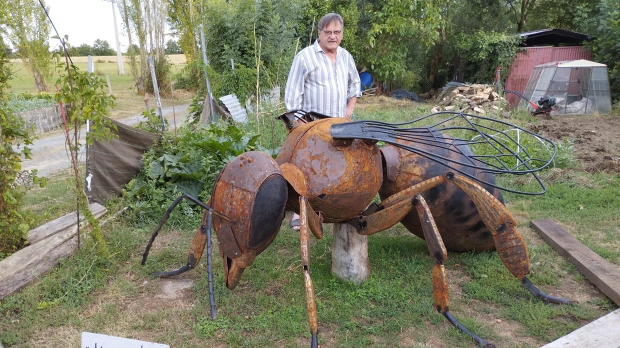 une abeille noire géante à découvrir dans le jardin de l’artiste JieM Bourasseau