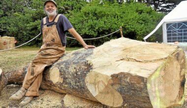 « Je suis un peu un crack des baleines » : Claude Bourque sculpte un cachalot en bois brûlé au Festival du film insulaire de Groix