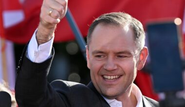Le candidat conservateur à la présidentielle polonaise Karol Nawrocki pendant un meeting de cmpagne à Biala Podlaska, le 30 ma 2025