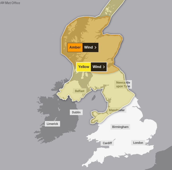 Carte des vigilances météo au Royaume-Uni le 4 août, avec le passage de la tempête Floris.