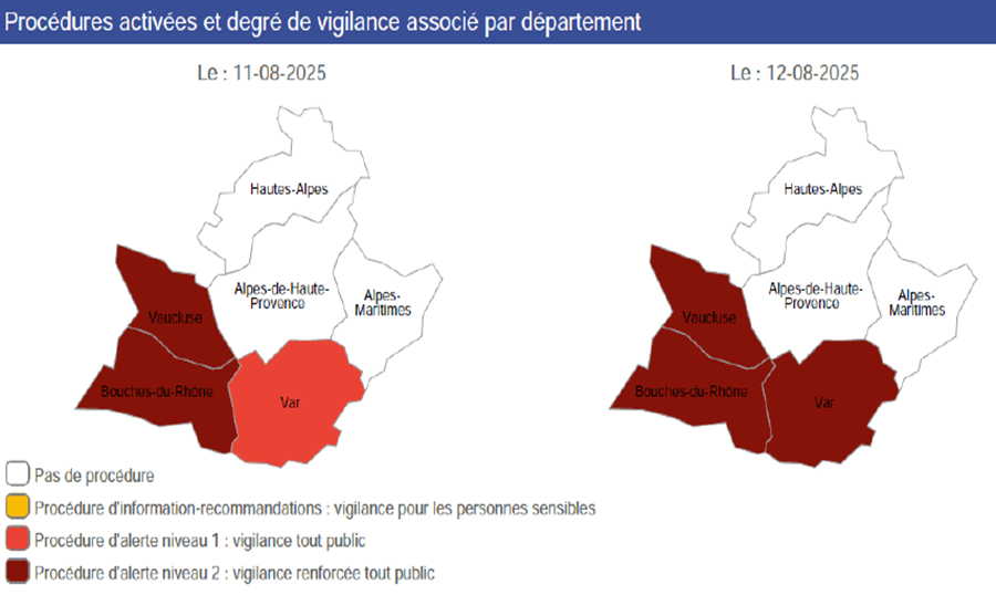 TOULON : Déclenchement de la procédure d'alerte pollution de l'air de niveau 2, mardi 12 août