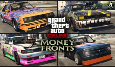Images regroupant des images des voitures Vapid Dominator FX, Declasse Walton L35 de drift, Bravado Gauntlet Hellfire et Annis Hardy : quatre des cinq nouvelles voitures de drift qui ont été ajoutées dans GTA Online lors de cet évènement de bonus et promos de la mise à jour Money Fronts de Grand Theft Auto Online.