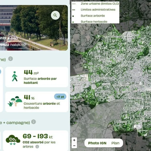 photo rennes est la 6e grande ville de france avec le plus de couvert végétal, selon kermap (site nos villes vertes).  ©  kermap