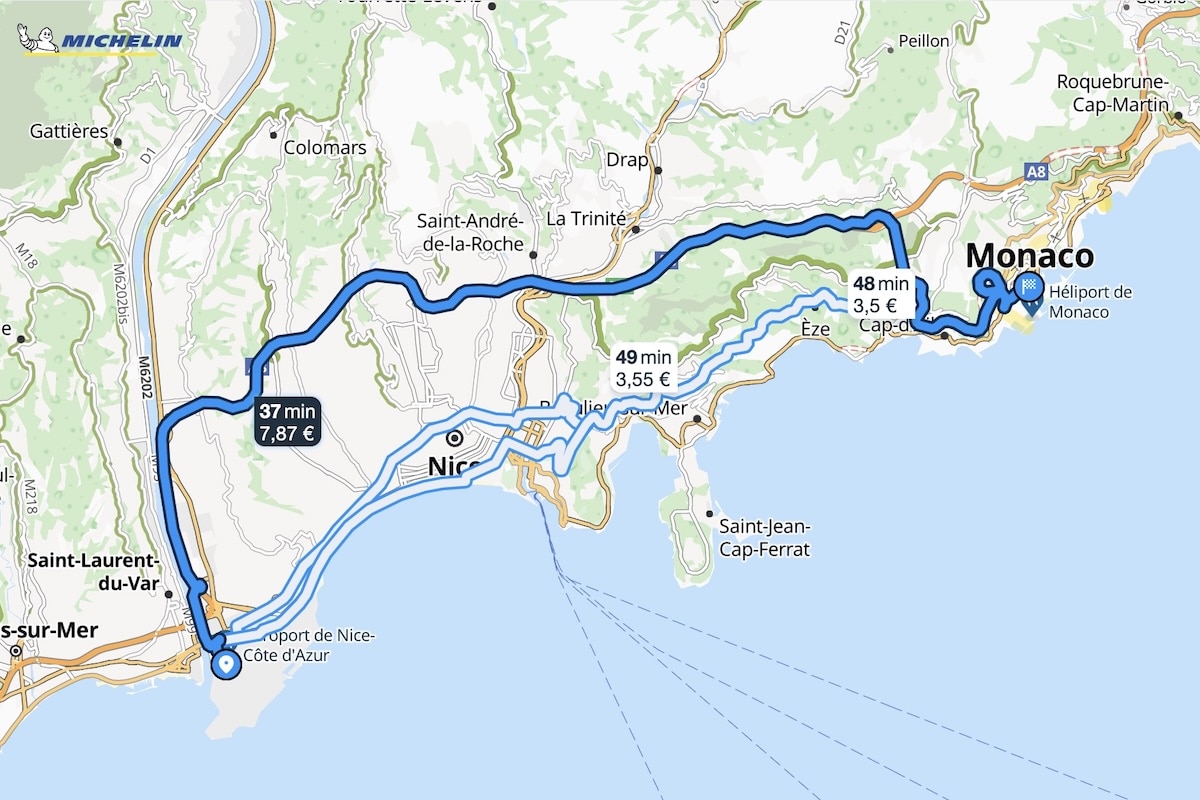 Trajet Aeroport de Nice Monaco taxi