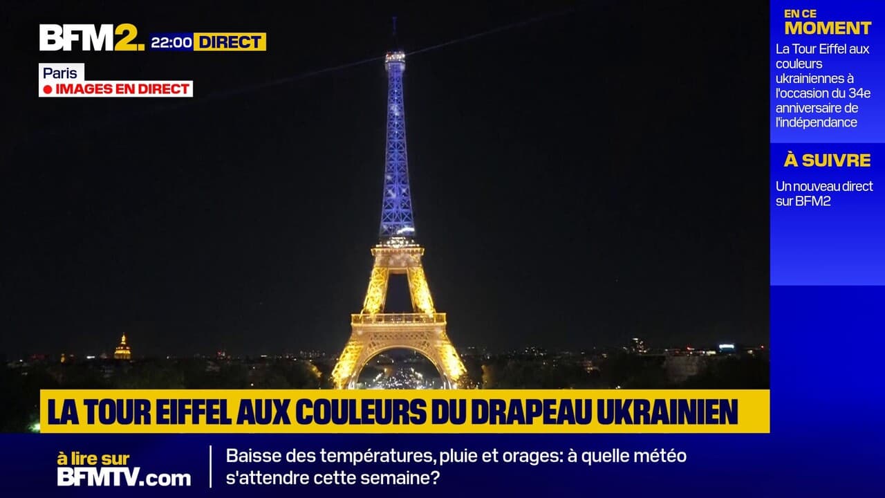la Tour Eiffel s'illumine en bleu et jaune