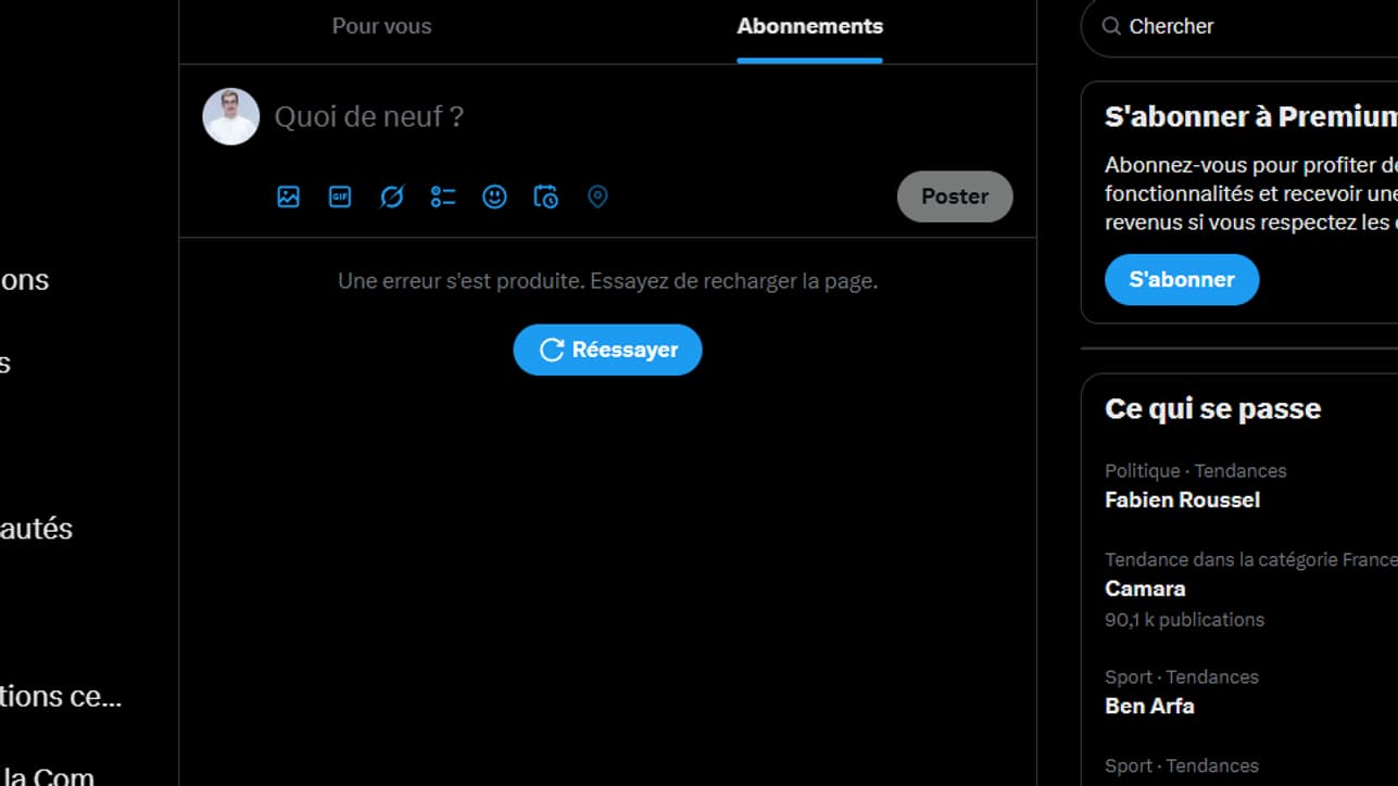 Un message d'erreur sur X (ex-Twitter)