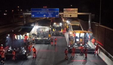 Toulon : les chaussées de l’A57 reçoivent leur dernière couche de bitume