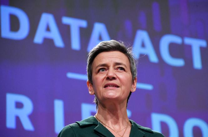 Margrethe Vestager, vice-présidente exécutive de la Commission européenne et commissaire chargée d’une Europe adaptée à l’ère numérique, lors d’une conférence de presse, au siège de l’UE à Bruxelles, le 23 février 2022. 