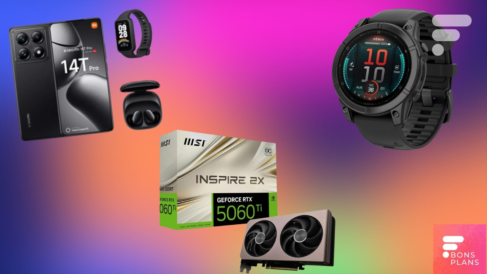 Le Xiaomi 14T Pro dans un pack à prix cassé, la GeForce RTX 5060 Ti en promo et -300 € sur la Garmin Fenix E — les deals de la semaine