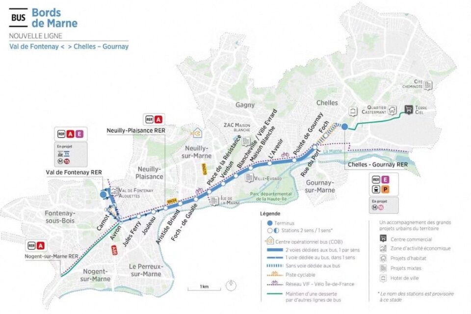 Tracé de la future ligne de bus bords de Marne.