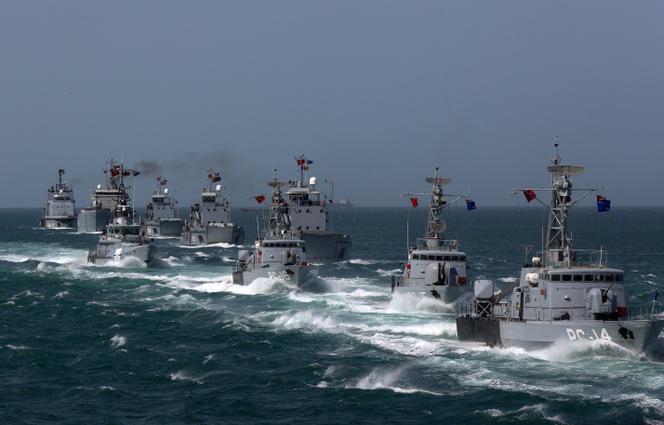 Des frégates de la marine vénézuélienne lors d’un exercice militaire à la base navale Mariscal Juan Cristomo Falcon au Venezuela, en juillet 2019.
