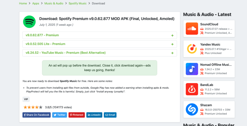 On peut même télécharger plusieurs versions de l'application modifiée // Source : Capture Numerama