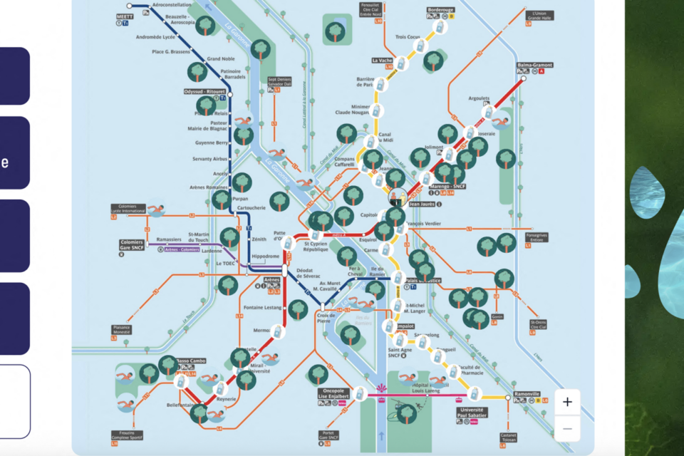 Un plan avec des points d'eau et des espaces verts le long des lignes de transports a été élaboré par Tisséo.