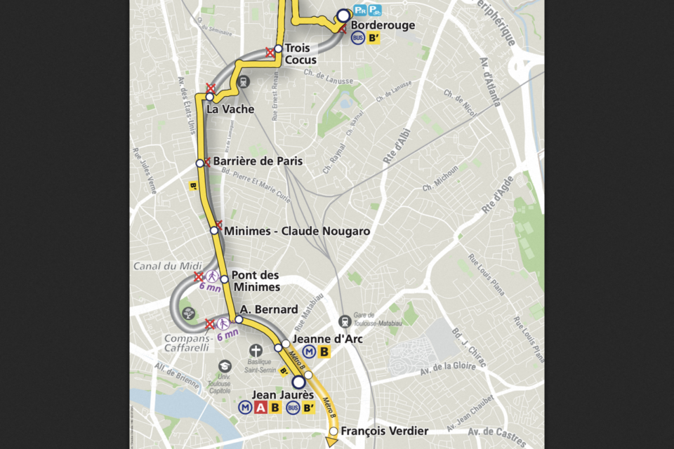 Voici le tracé du bus relai qui remplacera la ligne de métro en soirée. 