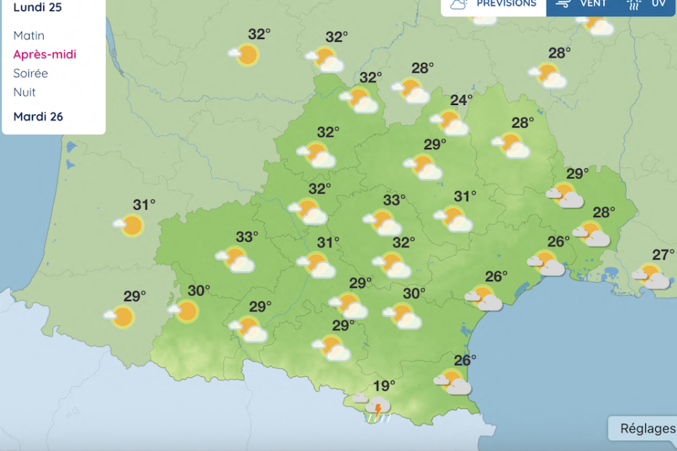 Voici les moyennes de l'après-midi pour l'Occitanie.