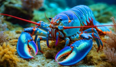 Illustration de la découverte d'un homard rare à la teinte bleutée avec une mutation génétique unique.