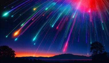 Illustration de la pluie d'étoiles filantes des Perséides illuminant le ciel nocturne.
