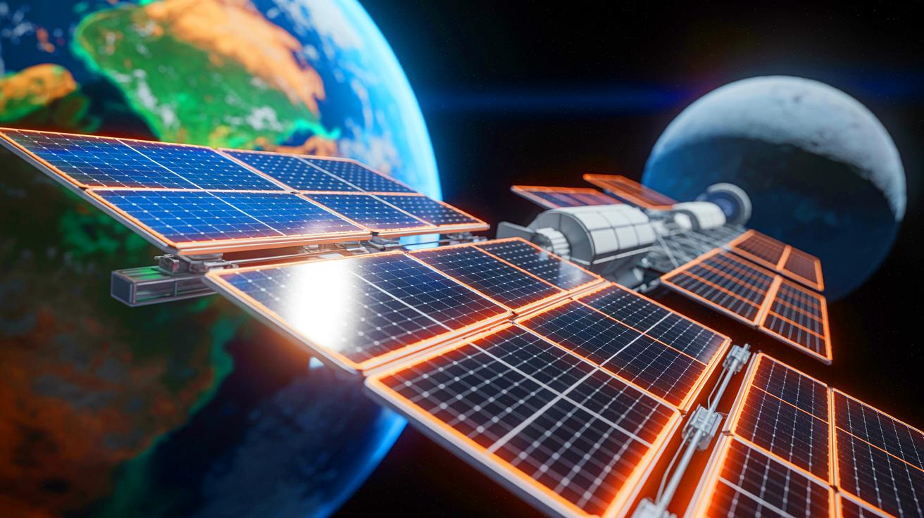 Illustration de la station spatiale lunaire Gateway alimentée par les panneaux solaires innovants de Redwire.