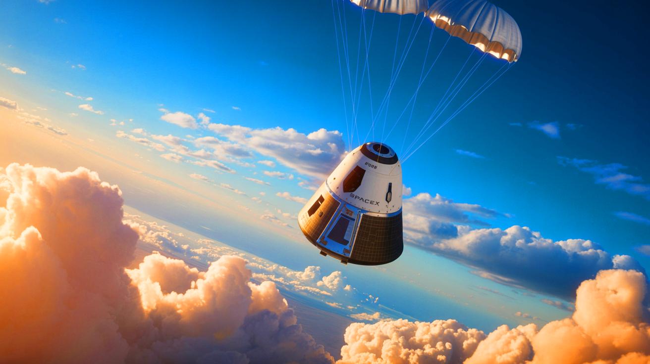 Illustration de la mission SpaceX Dragon ramenant du matériel scientifique de l'ISS.