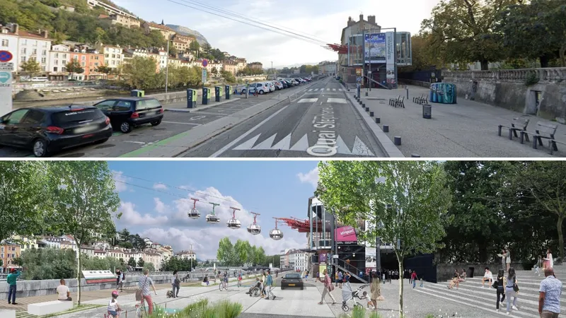 Avant/après le secteur du téléphérique de Grenoble sur le quai Stéphane-Jay.