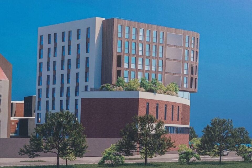 La bâtiment existant sera réhabilité et réhaussé de deux étages. 