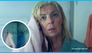 Marianne paniquée sort de la douche et trouve le mot « Dégage » écrit sur le miroir dans Demain nous appartient épisode 2016.