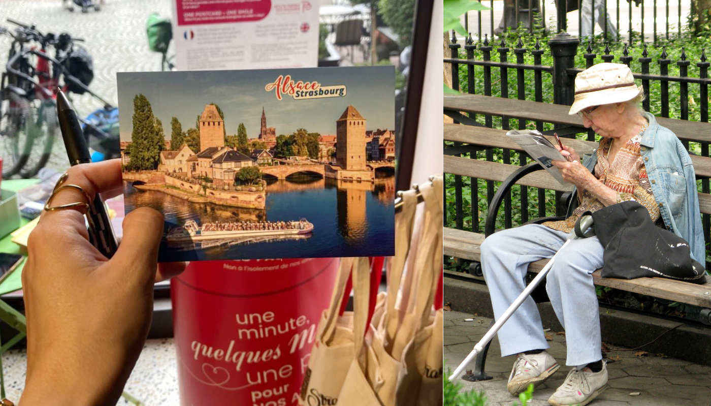 à Strasbourg, on peut écrire des cartes postales à des personnes âgées isolées