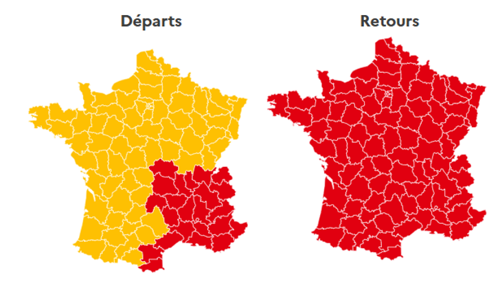 Samedi 16 août, toute la carte de l’Hexagone est recouverte de rouge pour le sens des retours.