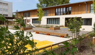 Photo de la cour buissonnière végétalisée de l’école Jean Cocteau à Bordeaux