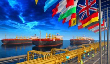 Illustration de la chute des exportations russes de combustibles fossiles et son impact sur l'économie mondiale.