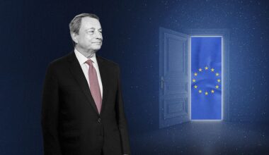 Ursula von der Leyen reçoit Mario Draghi au Berlaymont, le siège de la Commission européenne, en vue des élections européennes de 2024.