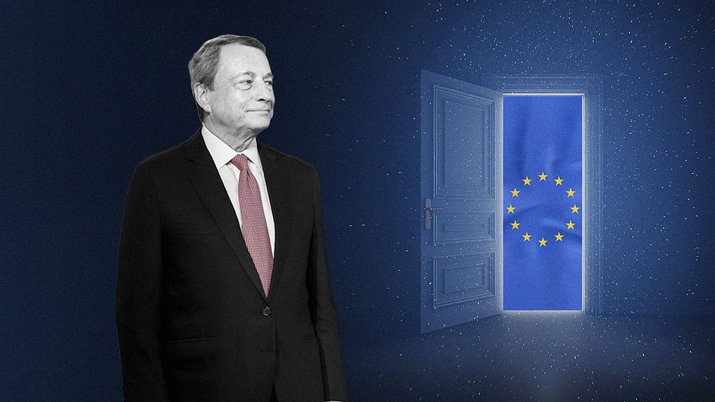 Ursula von der Leyen reçoit Mario Draghi au Berlaymont, le siège de la Commission européenne, en vue des élections européennes de 2024.