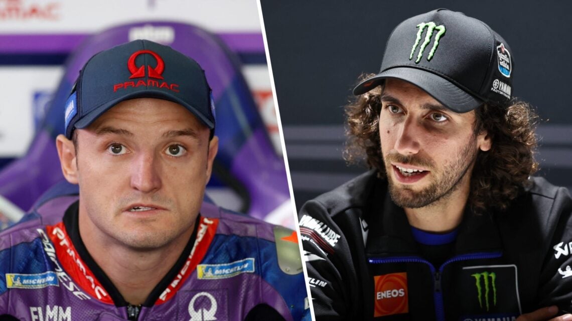 Image divisée du pilote Pramac Jack Miller (à gauche) et du pilote Yamaha Alex Rins (à droite) au Grand Prix de République tchèque 2025