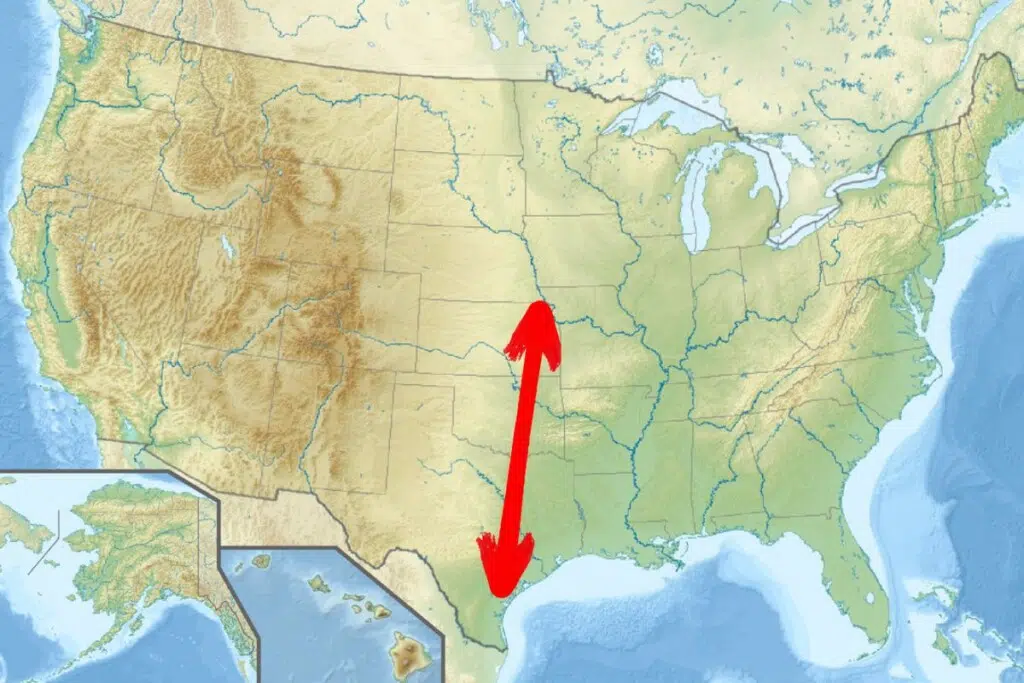 L’éclair a démarré au Texas et s’est terminé près de Kansas City pour environ 828 km.