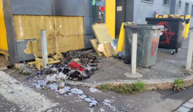feu de poubelle rue Louis Postel : la façade des bâtiments municipaux touchée