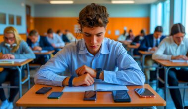 Illustration de l'utilisation des technologies modernes pour tricher au baccalauréat.
