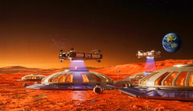 Illustration de la vision d'Elon Musk pour la colonisation de Mars face aux menaces cosmiques.