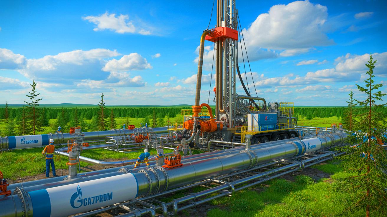 Illustration de la découverte de l'hydrogène blanc en Sibérie et son potentiel énergétique pour Gazprom.