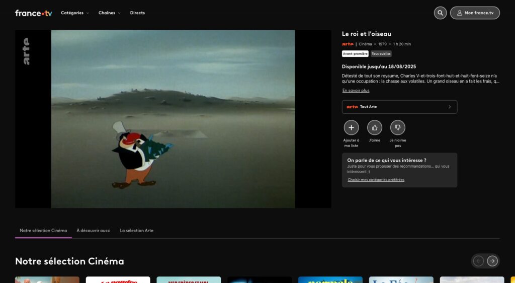 « Le Roi et l'Oiseau » sur France.tv // Source : Capture Numerama