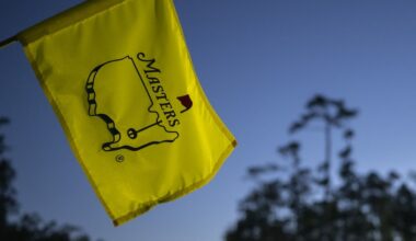 A flagstick Augusta National Golf Club, Tuesday, April 08, 2025.