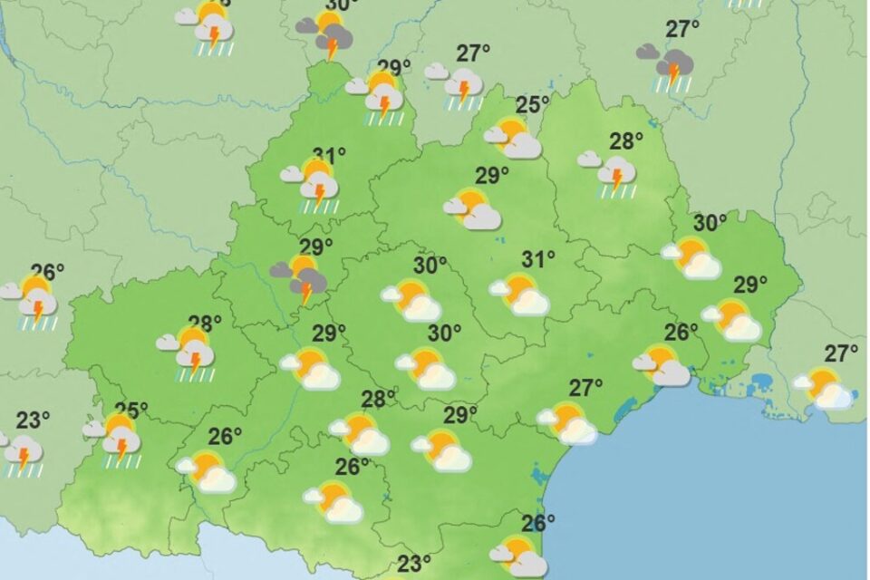 Les prévisions de Météo France en Occitanie pour mardi 26 août après-midi.